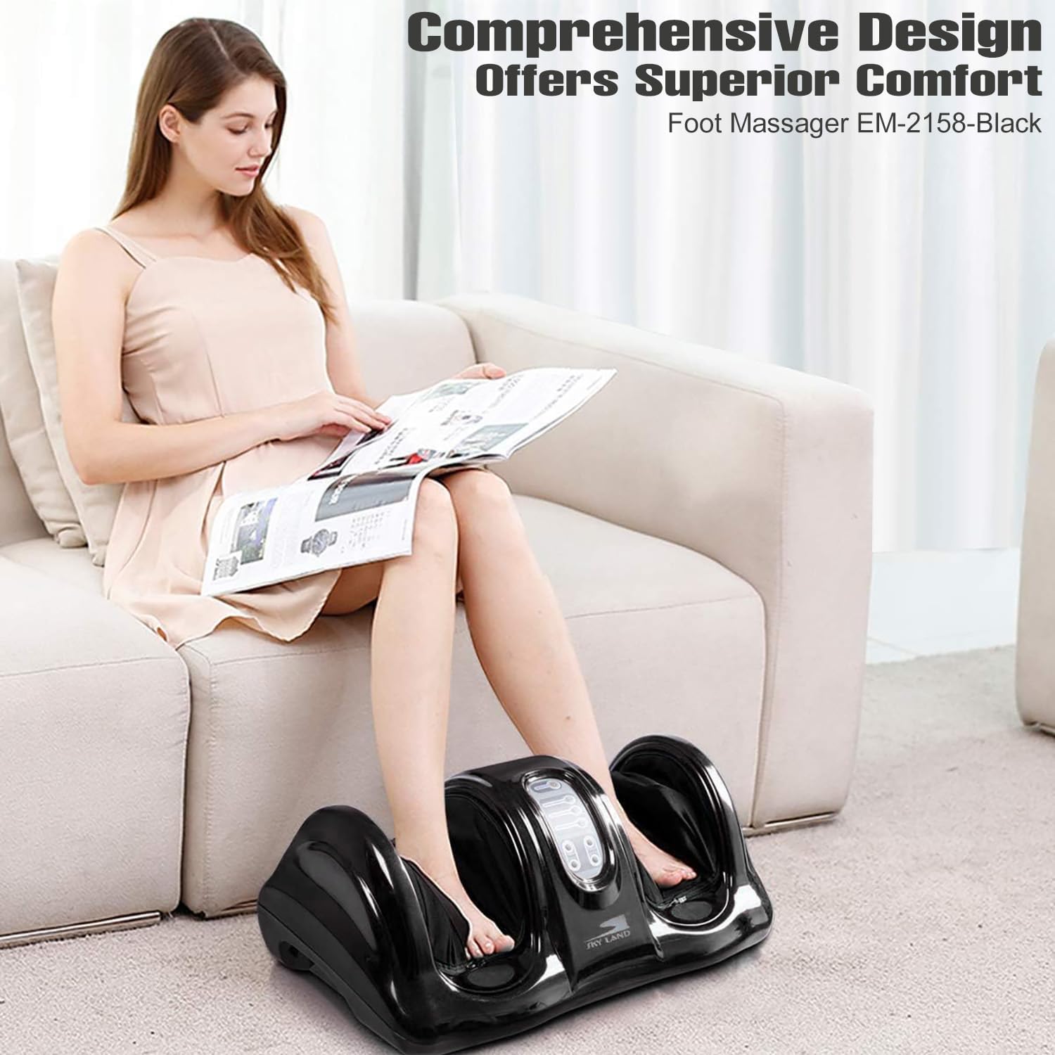 Foot Massager Machine | Shiatsu Foot & Calf Massager For Reflexology Kneading & Rolling with Remote Control | Promotes Blood Circulation & Relieves Foot Pain | EM-2158, Black - Image 2