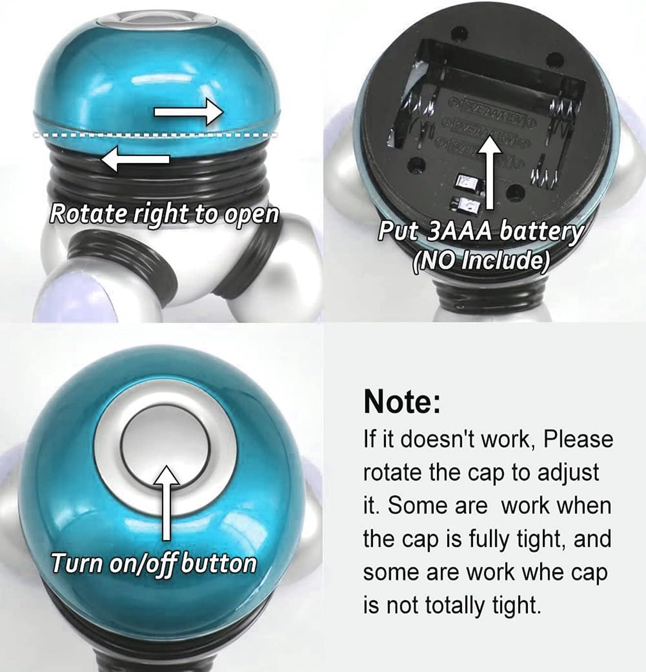 Handheld Mini Massager ?C Compact Vibration Therapy with LED Light, 3-Point Head, Battery Operated ?C For Neck, Shoulder, Back, Legs, Feet Relief ?C Blue ?C EM-9169 - Image 3