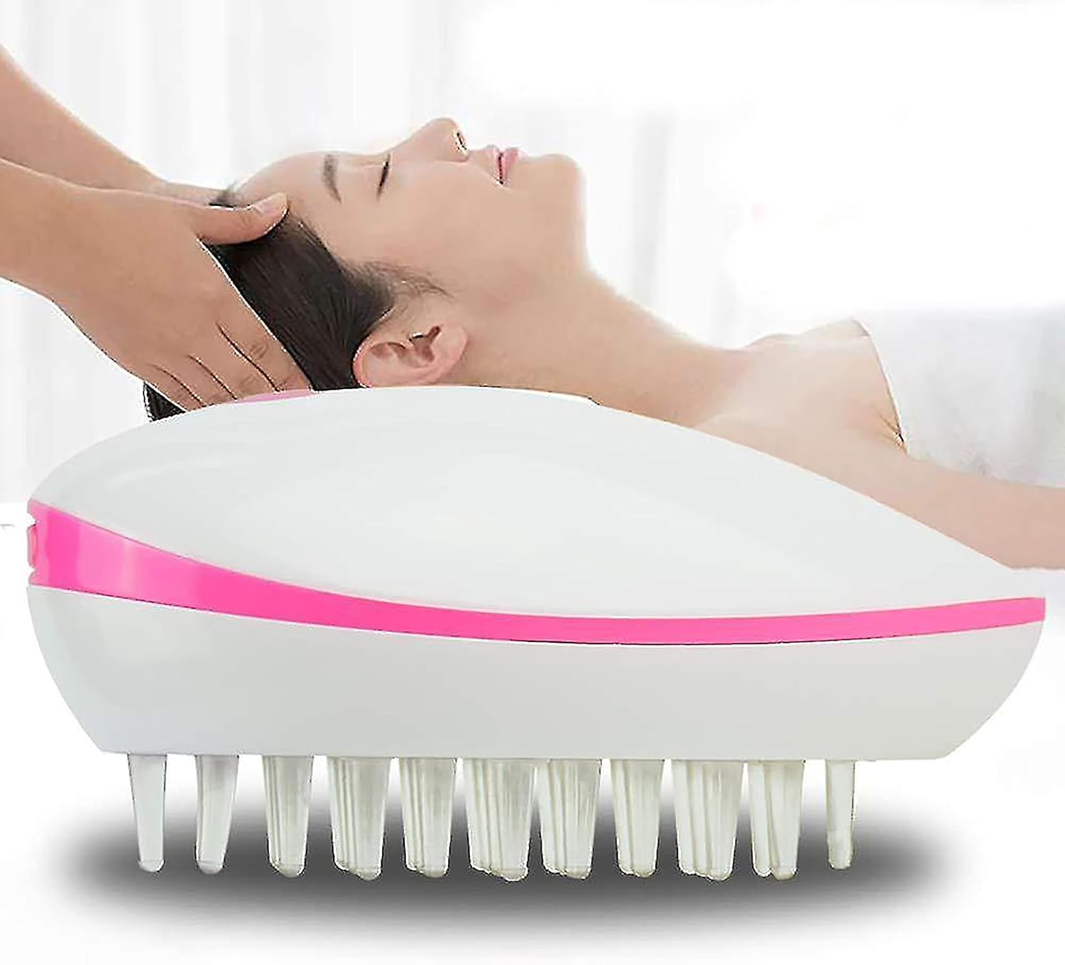 Scalp Massage Comb Mini Massager with Micro Vibration, Portable Anti-Static Head Massager Brush for Stress Relief, Relaxation & Hair Care | Compact Design in White/Pink ?C EM-4171