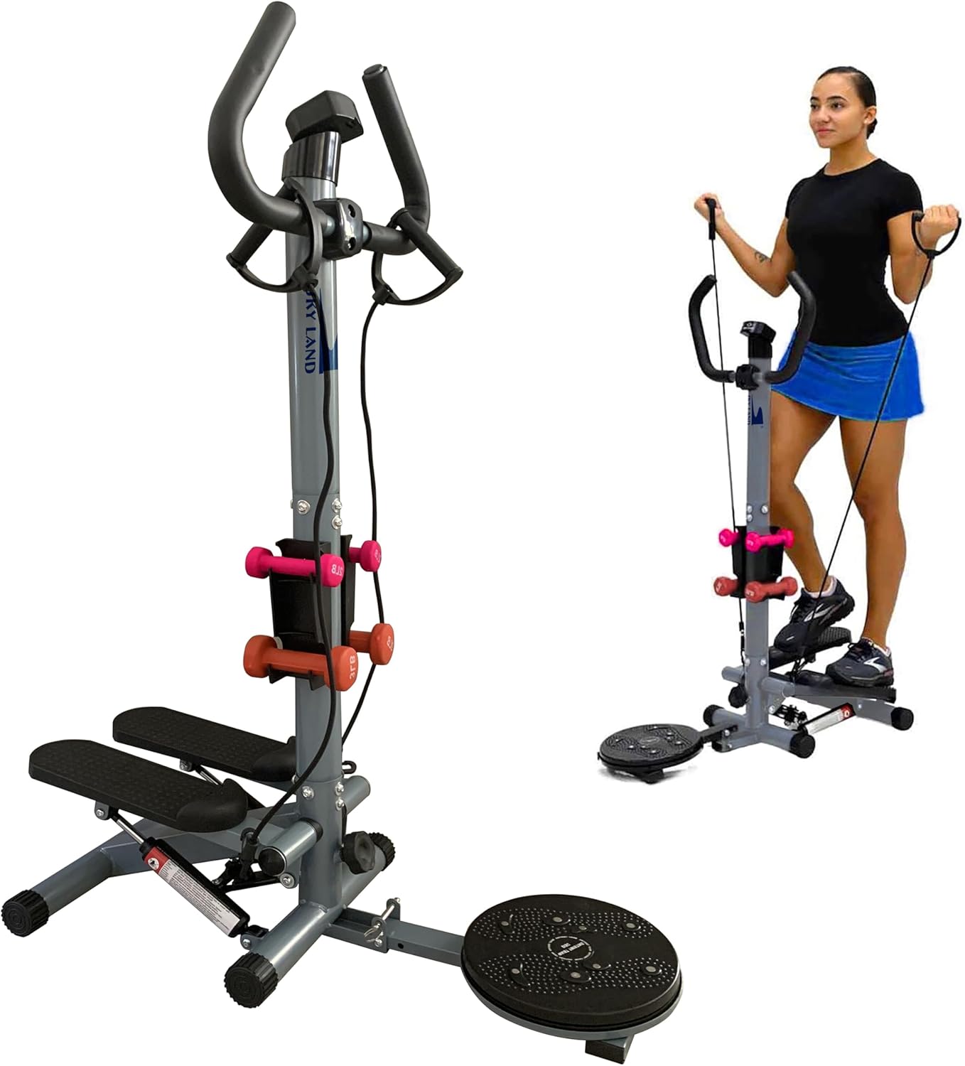 SKY LAND 4-in-1 Hydraulic Stepper with Dumbbells, Twister, Resistance Bands & Vertical Climber ?C Ultimate All-in-One Stair Stepper Machine For Home Fitness EM-2184