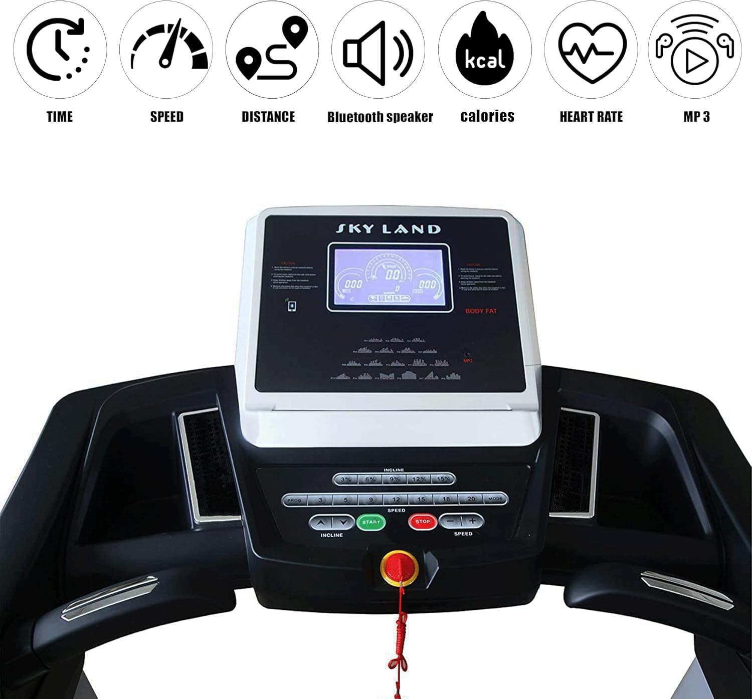 SKY LAND Fitness Treadmill With Powerful (9 HP PEAK DC MOTOR) Bluetooth , Auto Incline 15%,Cardio Fitness for Home, 3-YEAR MOTOR WARRANTY & LIFETIME FRAME WARRANTY EM-1264 - Image 5
