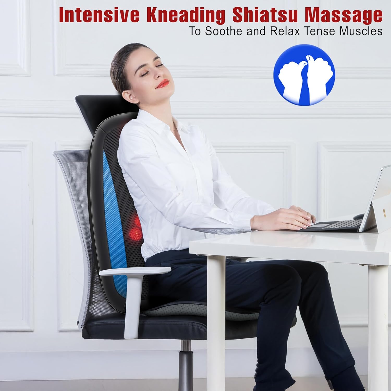 Shiatsu Back Massager Seat with Heat | Deep Tissue Kneading Massage Seat Cushion for Full Back | Soothing Heat, Vibration & Adjustable Zones | Chair Pad for Home & Office ?C Ideal Gift EM-5229 - Image 2