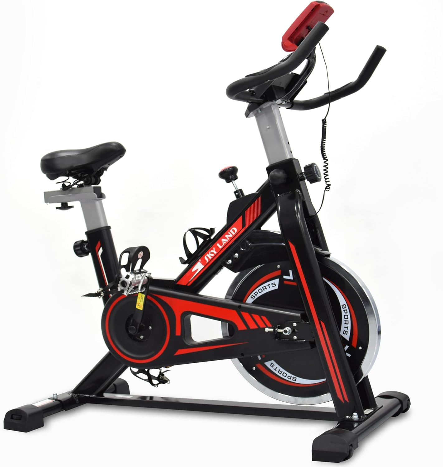 Exercise Bike, Indoor Cycling Spin Bike For Cardio & Strength Training Workouts Water Bottle Holder -Adjustable Height For Home Use, EM 1561, Red