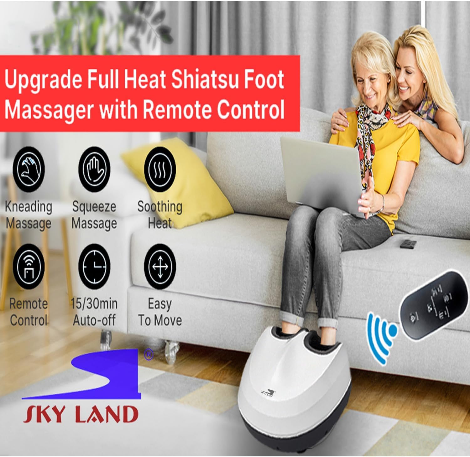 Foot Massager, Shiatsu Massage with Heat, Air Compression, Remote Control, 3 Intensity & Speed Levels, Ankle Support, Detachable Footrest, Fits Up to EU Size 45 EM-2198 - Image 4