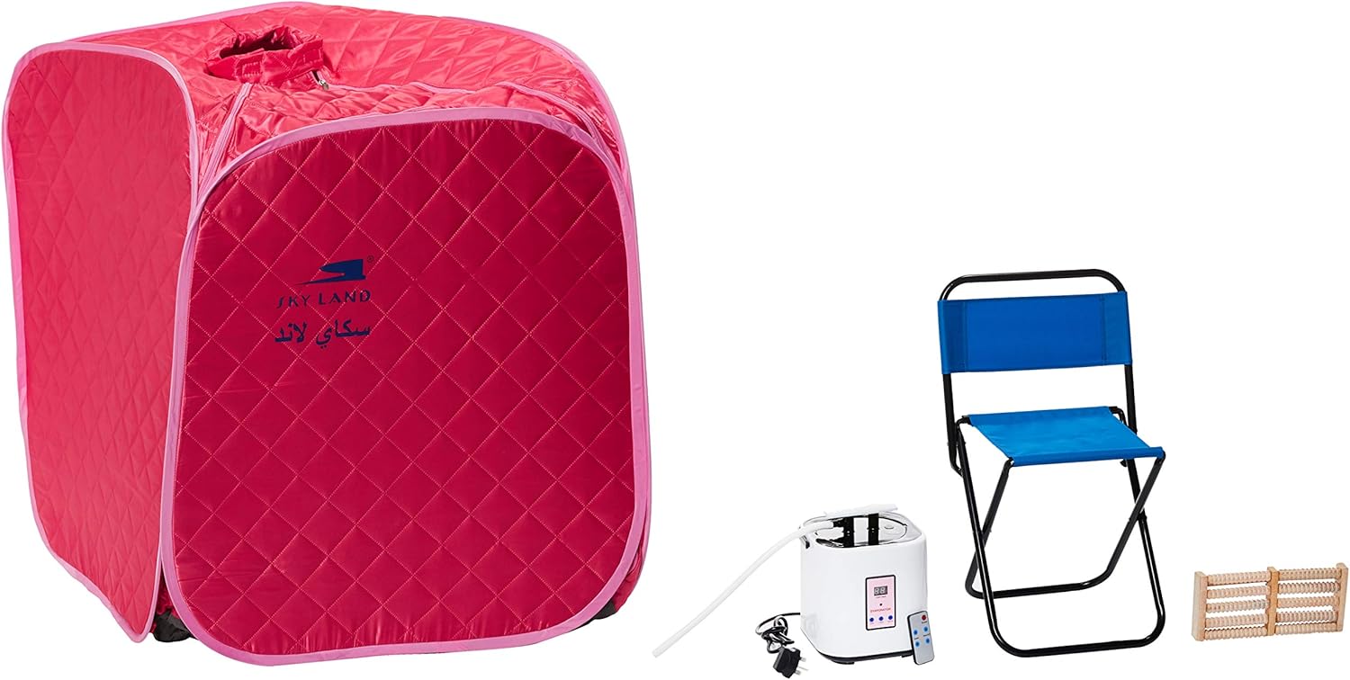 Portable Steam Sauna, Home Spa Sauna Tent with LED Steam Generator, Remote Control, Folding Chair & Foot Massager, Personal Relaxation & Detox Therapy for Men & Women (Pink, Small) EM-9209 - Image 2