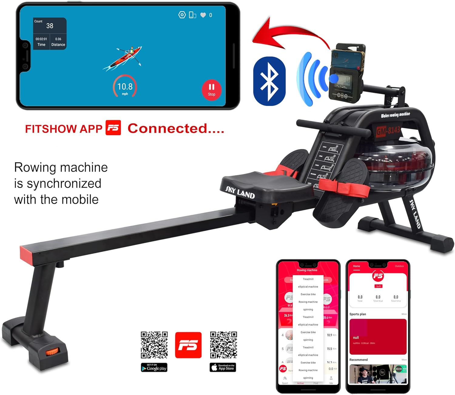 Water Rowing Machine for Home Use ?C Indoor Cardio Rower with 6-Level Water Resistance, Bluetooth App, LCD Monitor, Foldable Storage & 130KG Capacity Fitness Equipment GM-8143 - Image 4