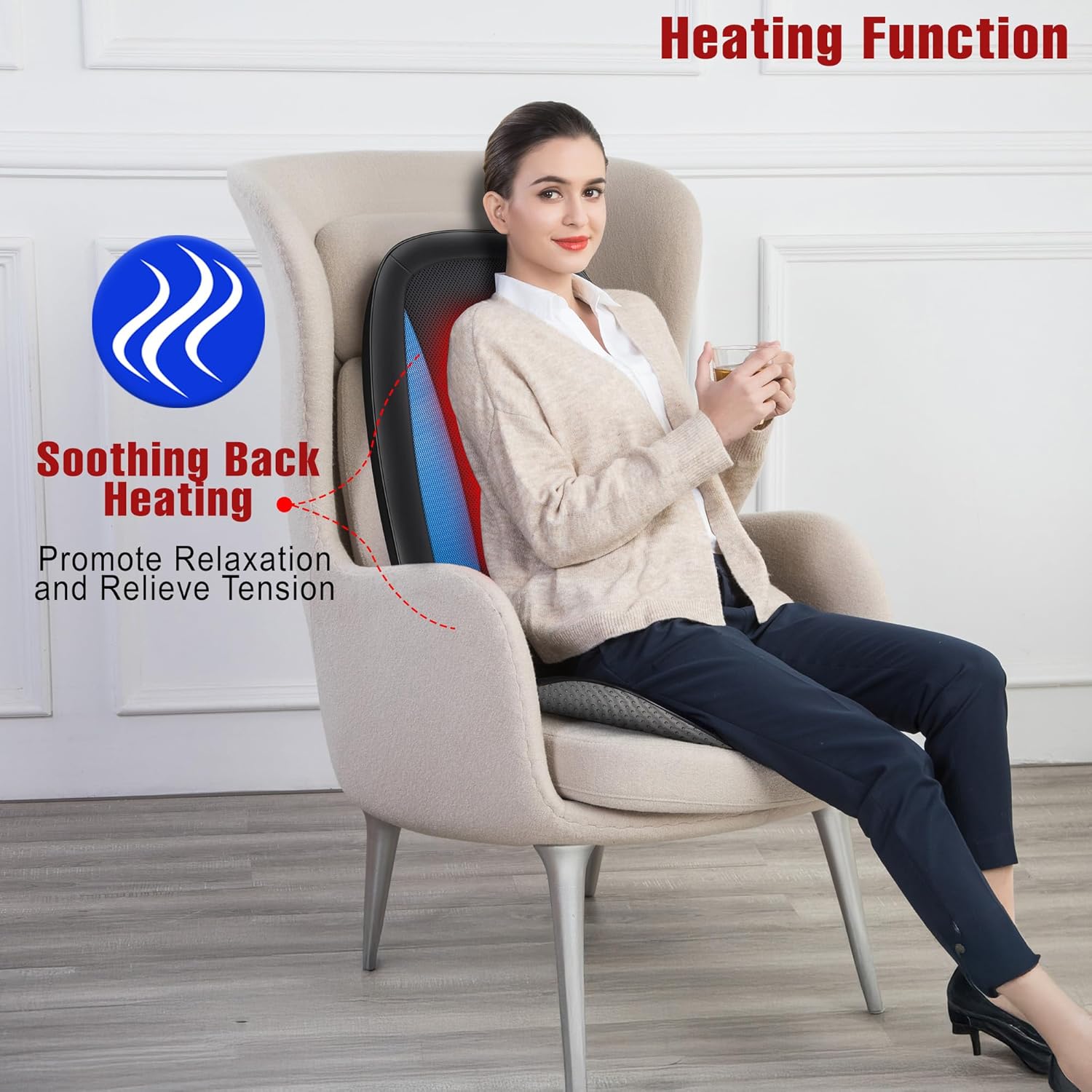 Shiatsu Back Massager Seat with Heat | Deep Tissue Kneading Massage Seat Cushion for Full Back | Soothing Heat, Vibration & Adjustable Zones | Chair Pad for Home & Office ?C Ideal Gift EM-5229 - Image 3