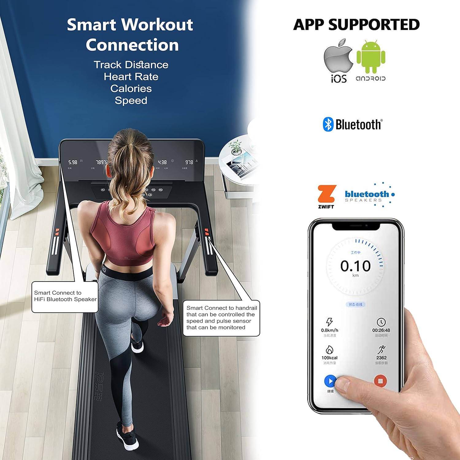 Treadmill for Home, Foldable Treadmill with 4 HP Peak Motor, Running Machine with 28 Auto Incline Levels, TFT Touchscreen, WiFi, Shock Absorption Cardio Machine for Home Gym ?C EM-1286 - Image 4