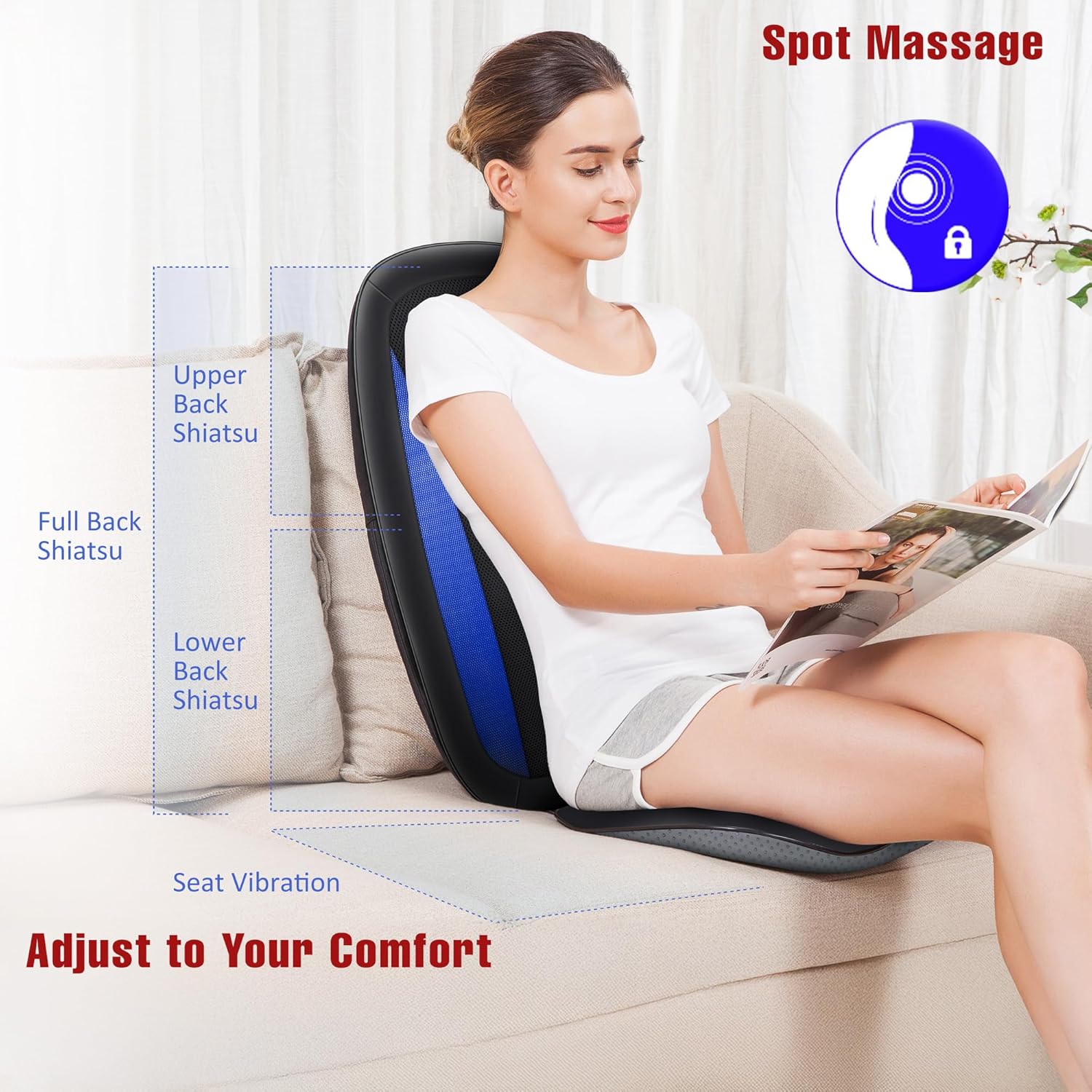 Shiatsu Back Massager Seat with Heat | Deep Tissue Kneading Massage Seat Cushion for Full Back | Soothing Heat, Vibration & Adjustable Zones | Chair Pad for Home & Office ?C Ideal Gift EM-5229 - Image 4