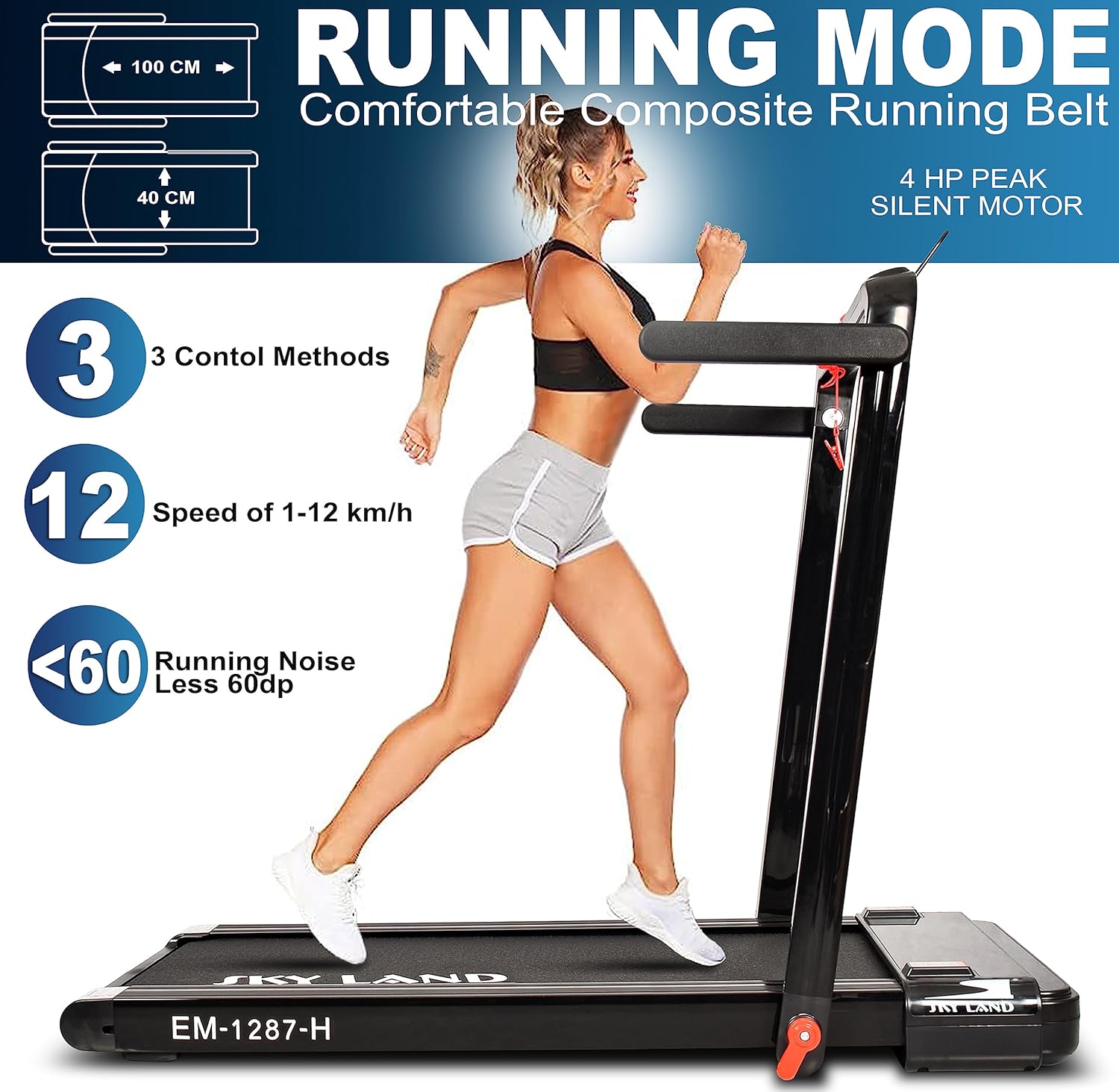Treadmill for Home, Foldable Home Gym Treadmill with 2.25 HP Quiet Motor, LED Display, App & Remote Control, Compact Cardio Machine for Indoor Fitness & Daily Walking ?C EM-1287-H - Image 5