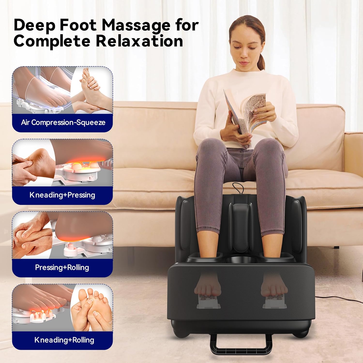 2-in-1 Foot and Calf Massager with Heat, Compression, Vibration & Kneading, Shiatsu Massage Ottoman for Feet, Legs, and Ankle Pain Relief & Relaxation, Fits Men??s EU Size 47 - Image 2