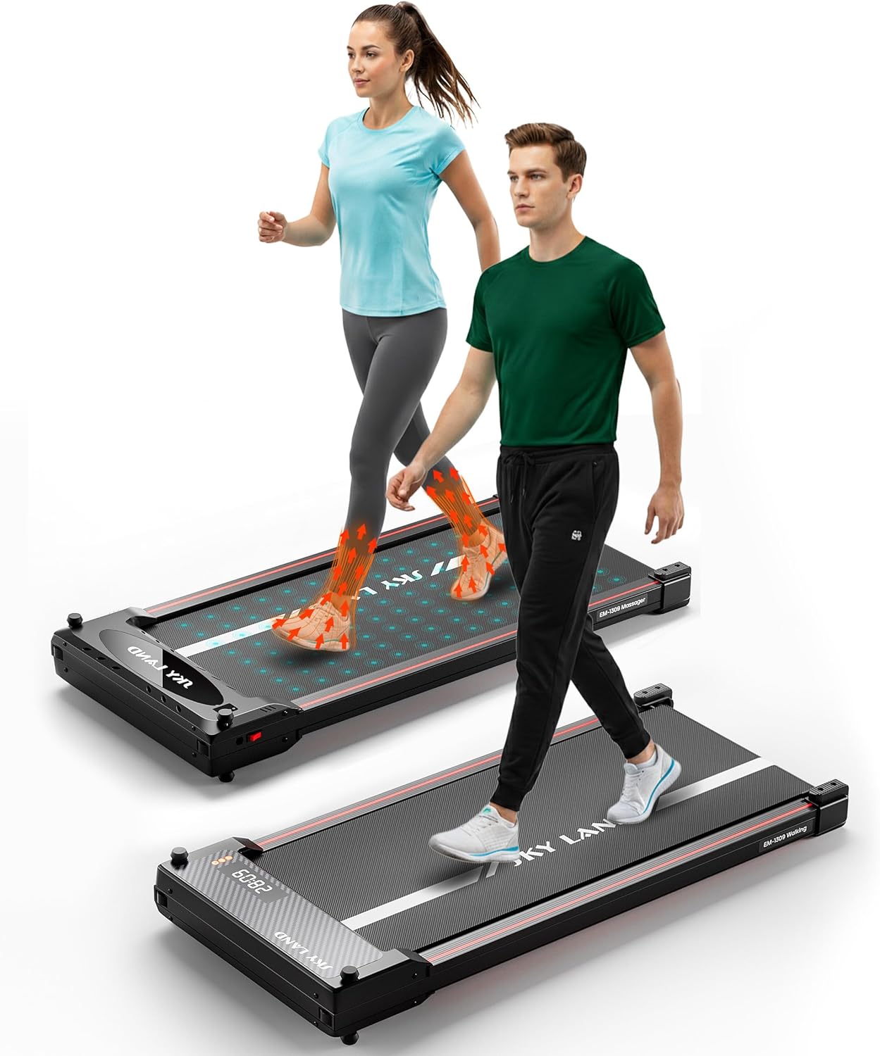 2-in-1 Walking Pad with Massager Pad, 2HP Peak Motor, LED Display, Remote Control, Dual-Side Design for Walking & Massage, Compact Slim Treadmill for Home & Office, 100KG Capacity, EM-1309