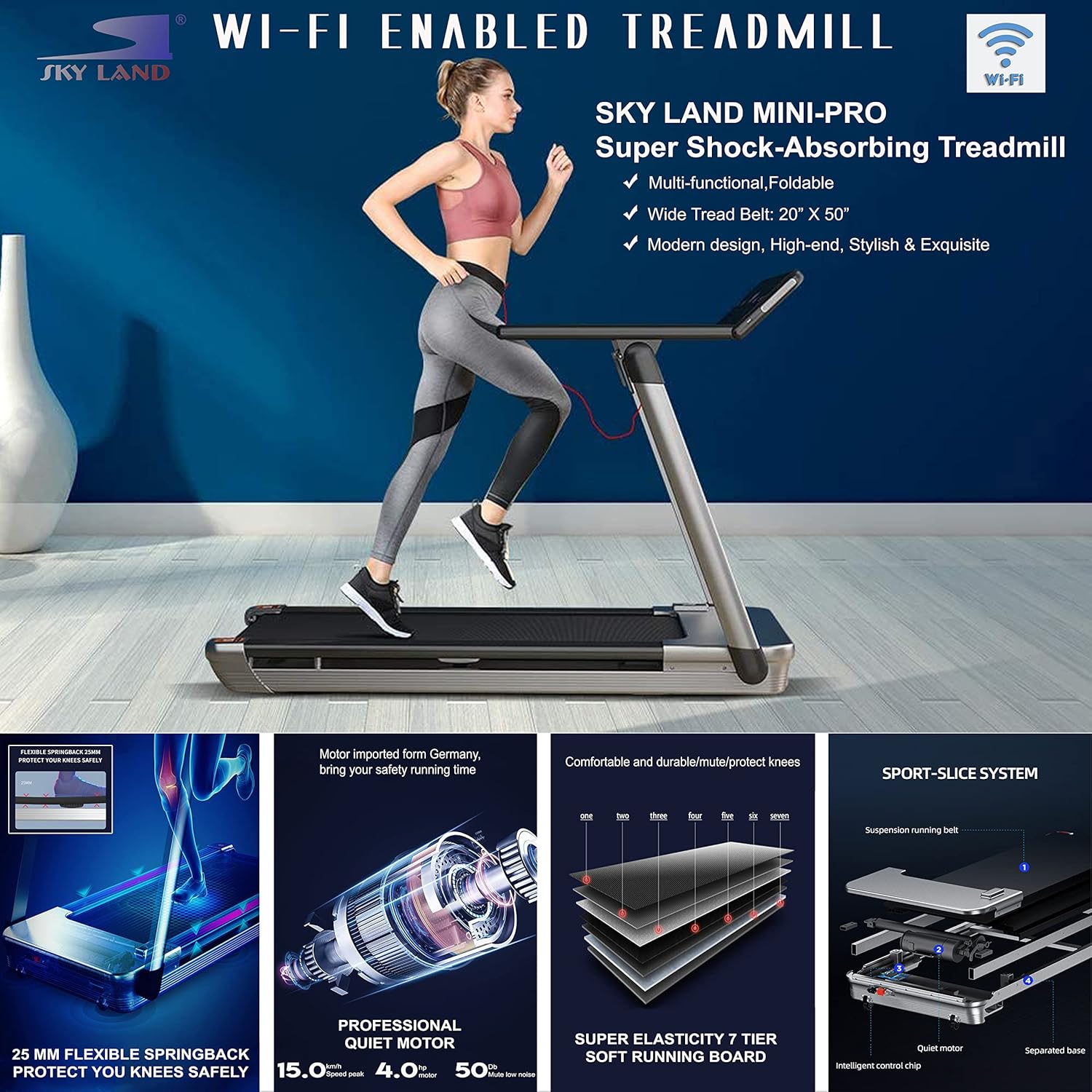 Treadmill for Home, Foldable Treadmill with 4 HP Peak Motor, Running Machine with 28 Auto Incline Levels, TFT Touchscreen, WiFi, Shock Absorption Cardio Machine for Home Gym ?C EM-1286 - Image 2