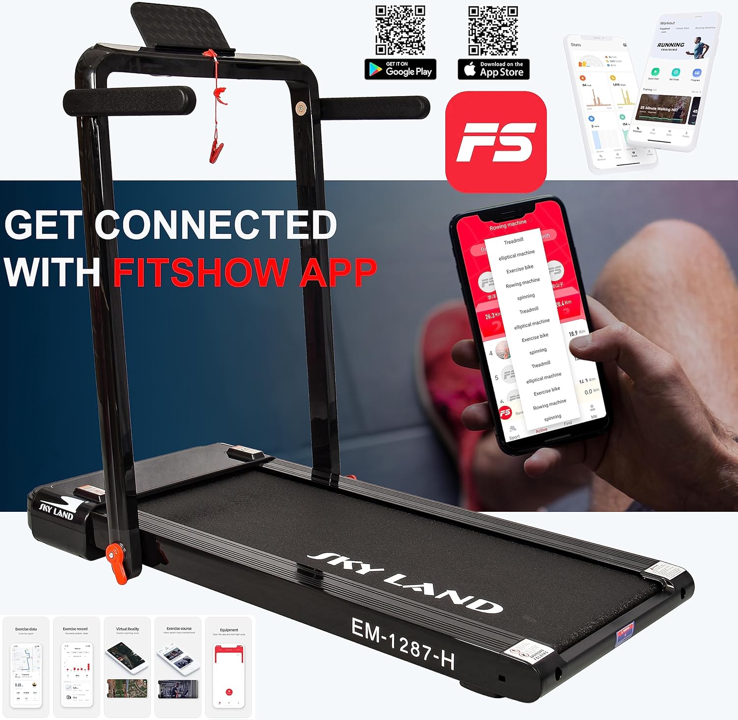 Treadmill for Home, Foldable Home Gym Treadmill with 2.25 HP Quiet Motor, LED Display, App & Remote Control, Compact Cardio Machine for Indoor Fitness & Daily Walking ?C EM-1287-H - Image 3