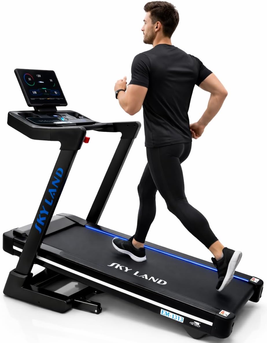 Treadmill EM-1313 with Smart LED Screen Display, 3.5HP Brushless Motor 6HP Peak, 25% Auto Incline, 1?C22 km/h Heavy Duty Treadmill for Home, Bluetooth App & Speaker, Foldable Running Machine