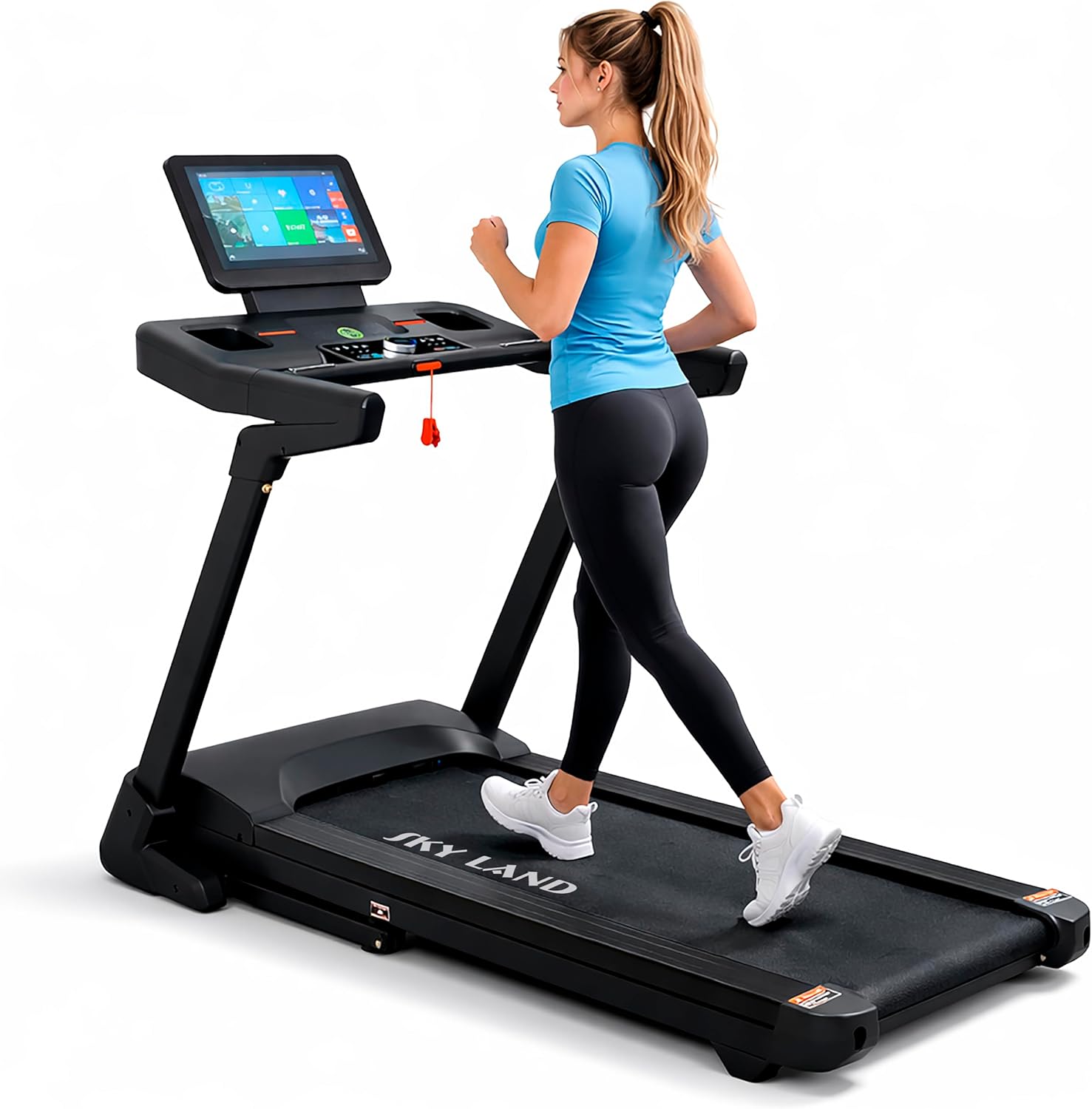 SKY LAND Treadmill EM-1312 with 15.6” TFT Screen, 6.0HP Peak Motor, Auto Incline 15 Levels, 1–18 km/h, Heavy Duty Foldable Treadmill for Home, Bluetooth App, Wireless Charging, Running Machine