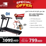 SKY LAND Treadmill with Ab Roller Combo, 4 HP Peak Motor Running Machine for Home, Bluetooth App, LCD Display, Compact Cardio Fitness Equipment with Sit Up & Core Training EM-1257