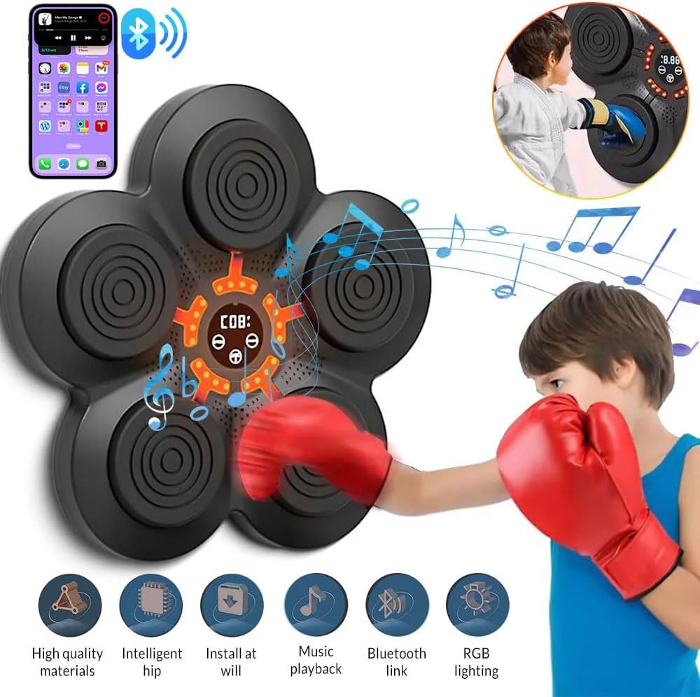 SKY LAND Smart Music Boxing Machine EM-1882 | LED Bluetooth Wall Mounted Punching Pad with 9 Speed Levels, No-Screw Velcro Strap & Rechargeable Reflex Trainer - Image 2