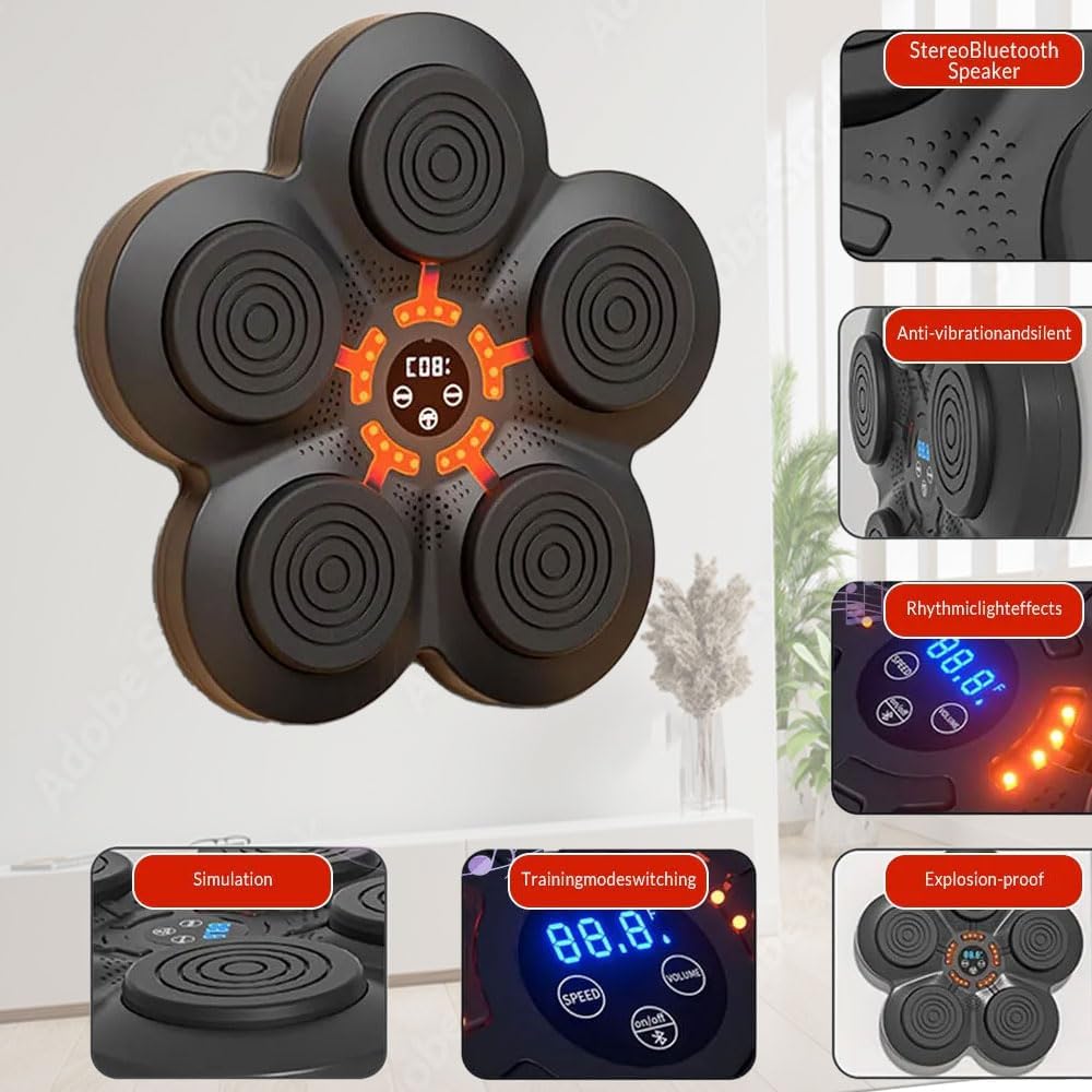 SKY LAND Smart Music Boxing Machine EM-1882 | LED Bluetooth Wall Mounted Punching Pad with 9 Speed Levels, No-Screw Velcro Strap & Rechargeable Reflex Trainer - Image 3