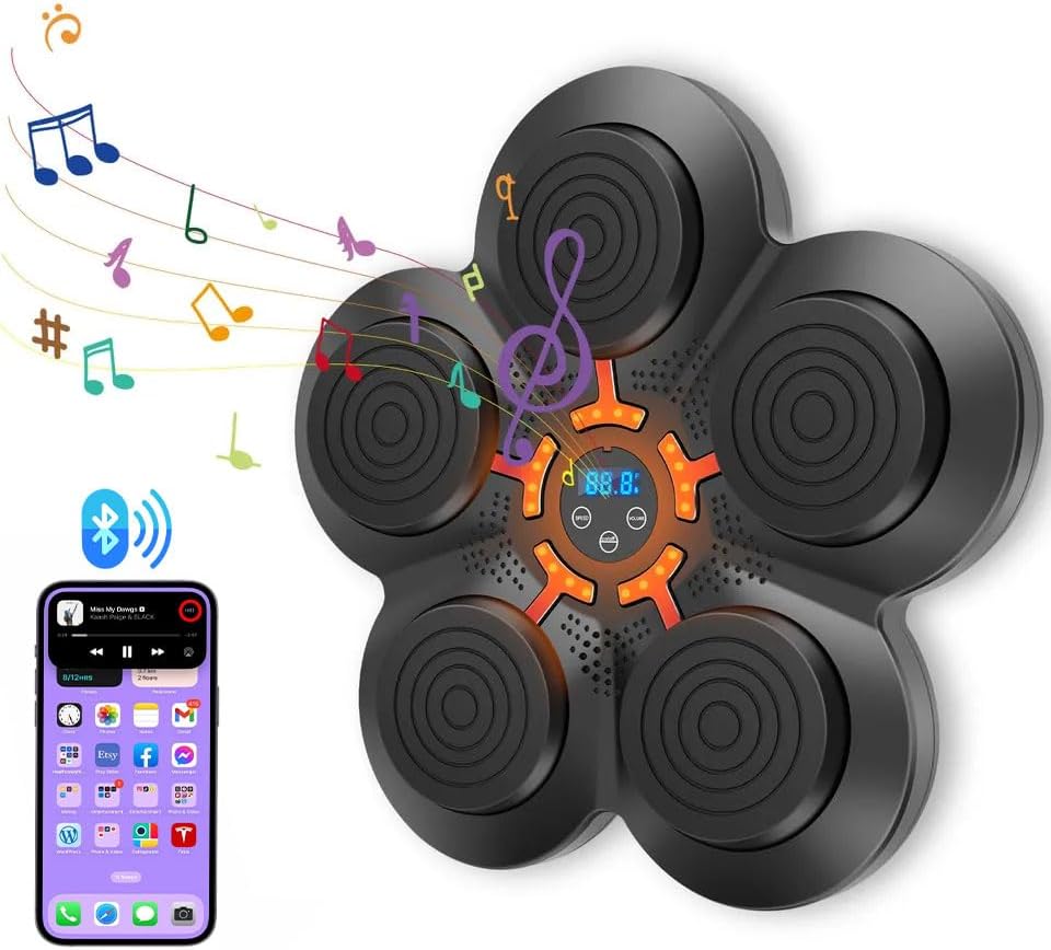 SKY LAND Smart Music Boxing Machine EM-1882 | LED Bluetooth Wall Mounted Punching Pad with 9 Speed Levels, No-Screw Velcro Strap & Rechargeable Reflex Trainer - Image 4