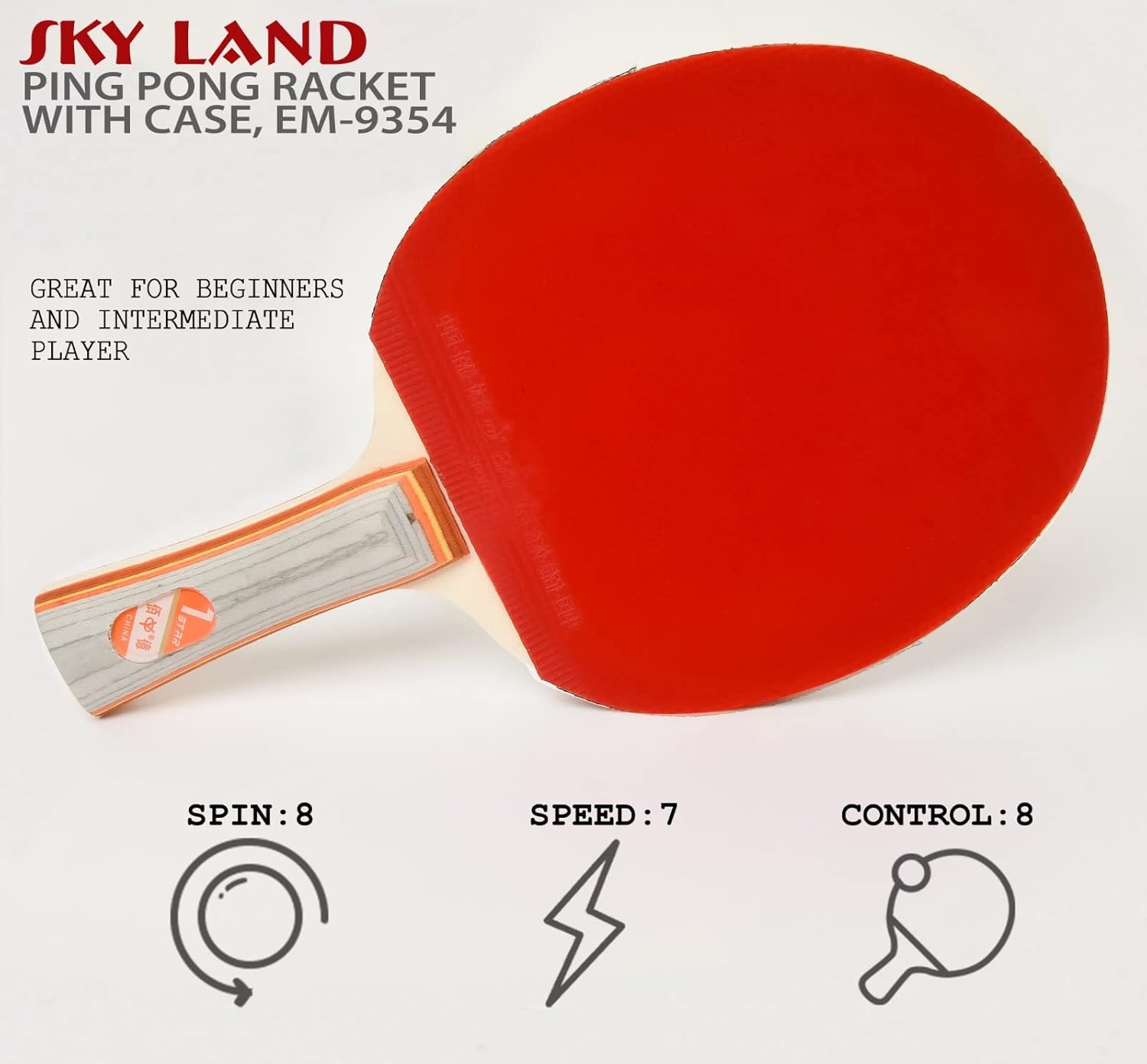 SKY LAND Professional Table Tennis Racket 3.0 with Case – 7-Ply Wood Ping Pong Paddle for Beginners & Intermediate Players EM-9354 - Image 2