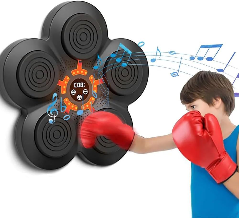 SKY LAND Smart Music Boxing Machine EM-1882 | LED Bluetooth Wall Mounted Punching Pad with 9 Speed Levels, No-Screw Velcro Strap & Rechargeable Reflex Trainer