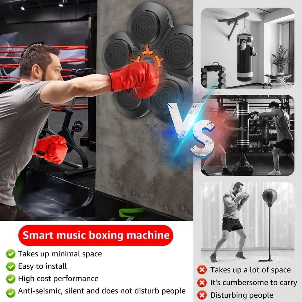 SKY LAND Smart Music Boxing Machine EM-1882 | LED Bluetooth Wall Mounted Punching Pad with 9 Speed Levels, No-Screw Velcro Strap & Rechargeable Reflex Trainer - Image 5