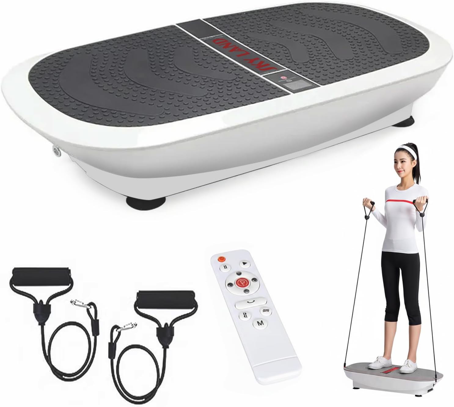SKY LAND EM-1851 Vibration Plate Machine – 3D Body Shaper Workout Platform with LED Display, Remote Control & Resistance Bands for Home Fitness UAE