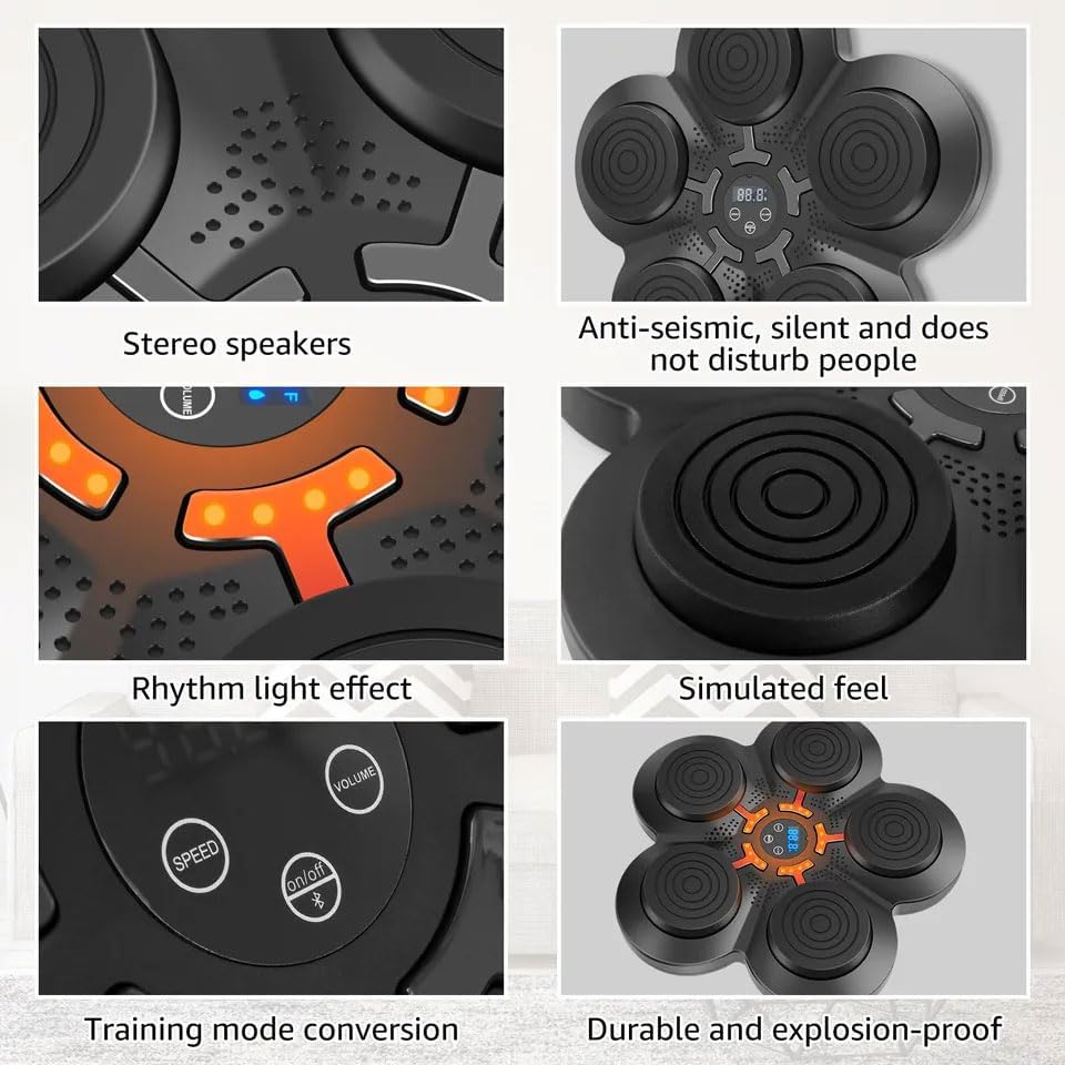 SKY LAND Smart Music Boxing Machine EM-1882 | LED Bluetooth Wall Mounted Punching Pad with 9 Speed Levels, No-Screw Velcro Strap & Rechargeable Reflex Trainer - Image 6