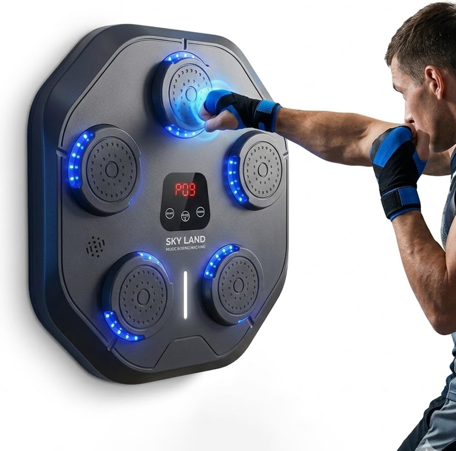 SKY LAND Smart Music Boxing Machine EM-1883 | LED Wall Mounted Punching Pad with Bluetooth, 9 Speed Levels & Rechargeable Reflex Trainer