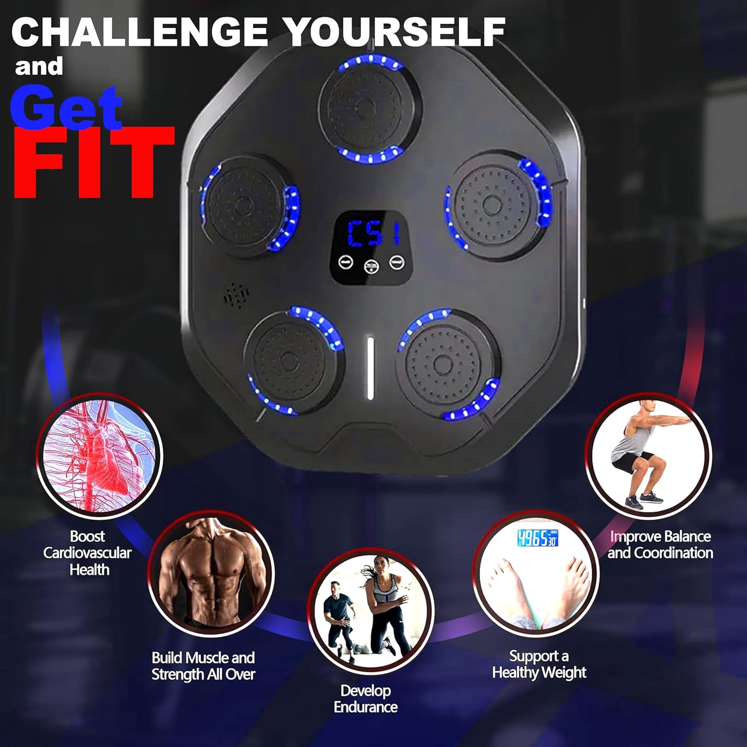 SKY LAND Smart Music Boxing Machine EM-1883 | LED Wall Mounted Punching Pad with Bluetooth, 9 Speed Levels & Rechargeable Reflex Trainer - Image 6