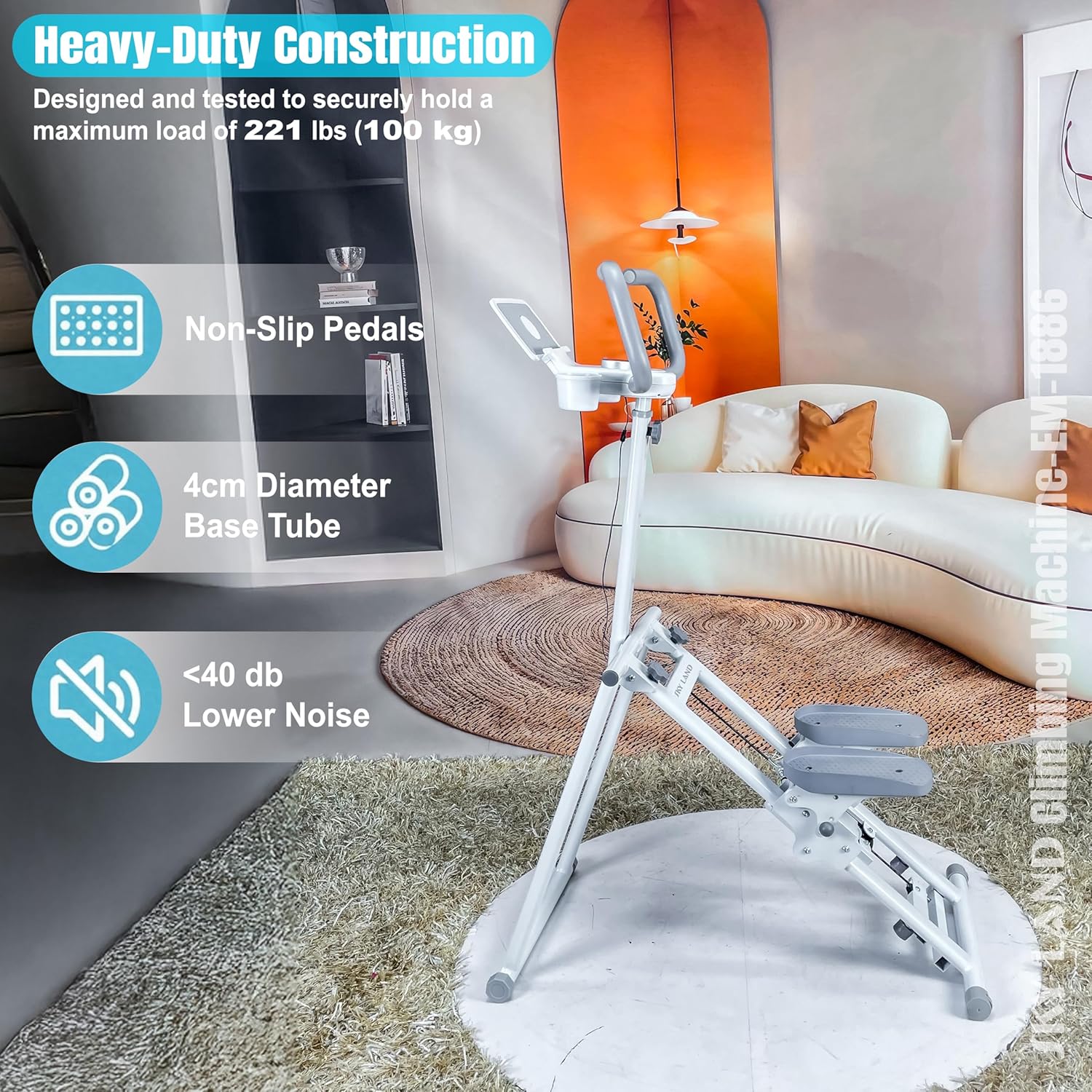 SKY LAND Vertical Step Climbing Machine EM-1886 | Foldable Stair Stepper Climber with 4-Level Pedal Gradient, Adjustable Handle & Saddle, Tablet Holder, Bottle Holder, Wheels, 120KG Capacity for Home Gym UAE - Image 5