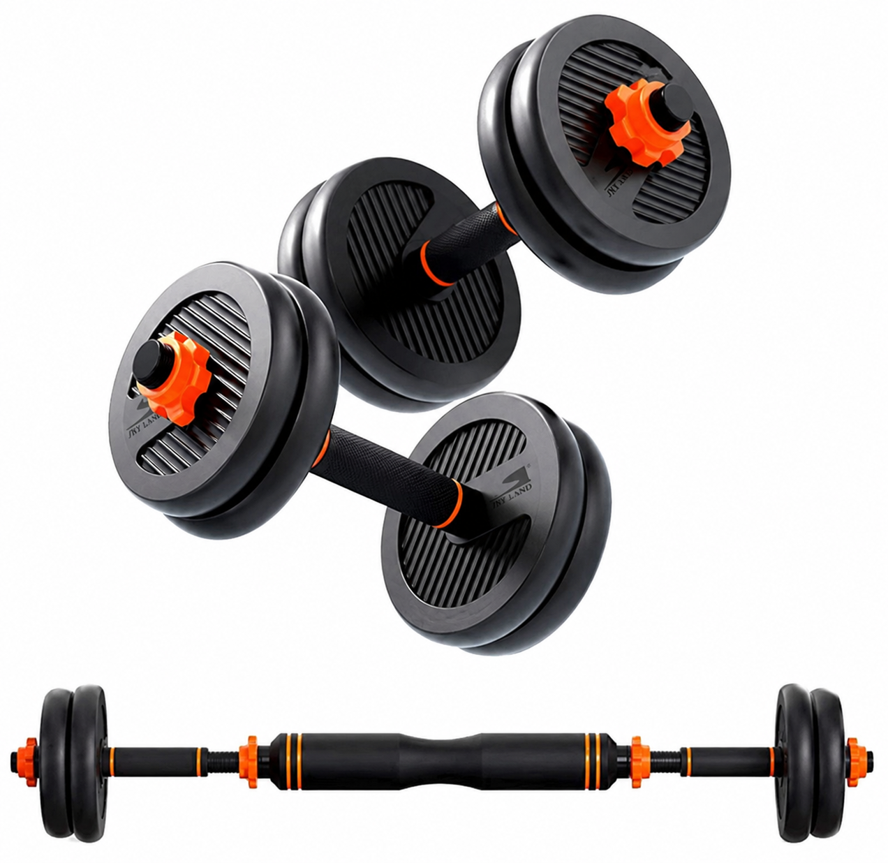 SKY LAND Adjustable Dumbbell and Barbell Set 15KG, 2-in-1 Dumbbells Set for Men & Women, Home Gym Strength Training with Vinyl-Coated Plates, Anti-Slip Handles, Secure Spinlock Collars – EM-9266-15