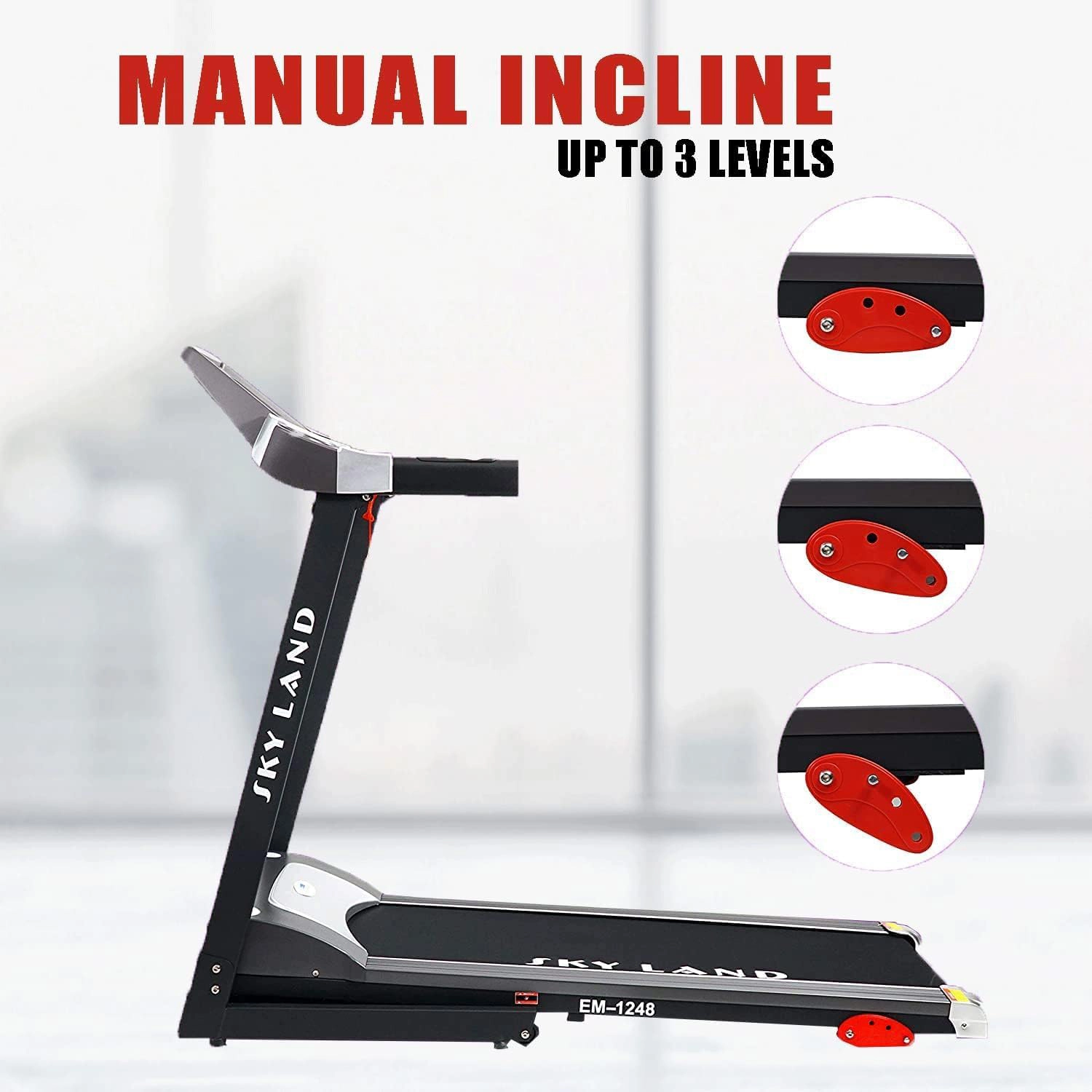 SKY LAND Treadmill with Manual Incline & Ab Roller Combo for Home Gym | Foldable Running Machine, 4HP Peak Motor, Bluetooth App, LCD Display, Body Massager, Cardio Workout Equipment - Image 8