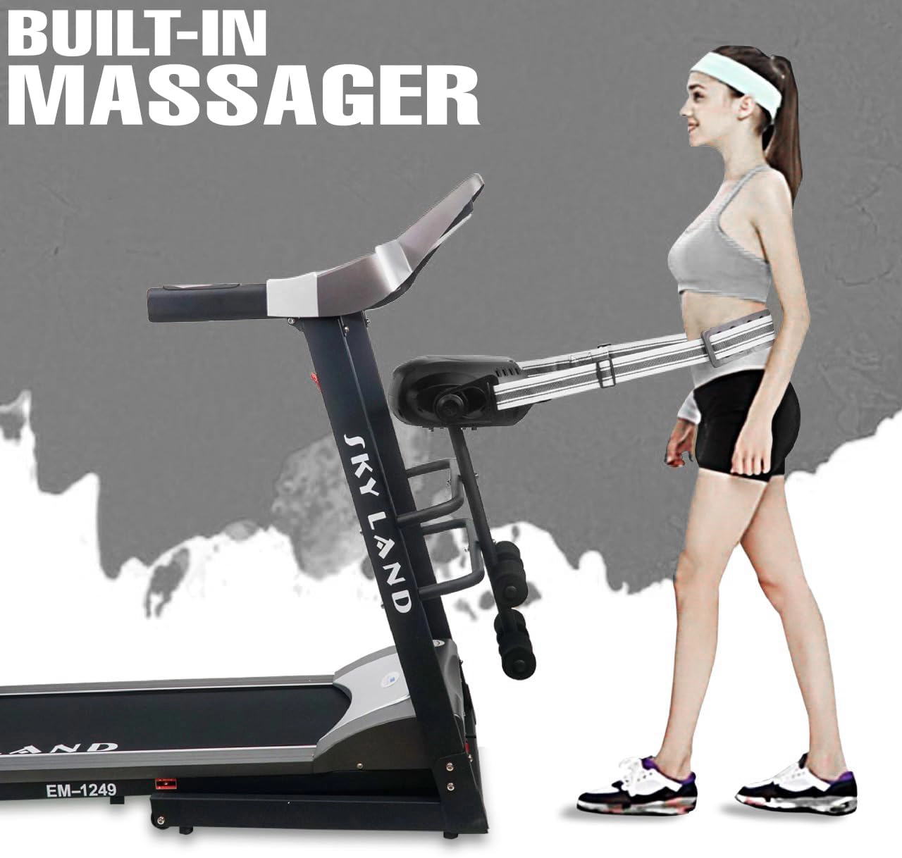 SKY LAND Treadmill with Manual Incline & Ab Roller Combo for Home Gym | Foldable Running Machine, 4HP Peak Motor, Bluetooth App, LCD Display, Body Massager, Cardio Workout Equipment - Image 3