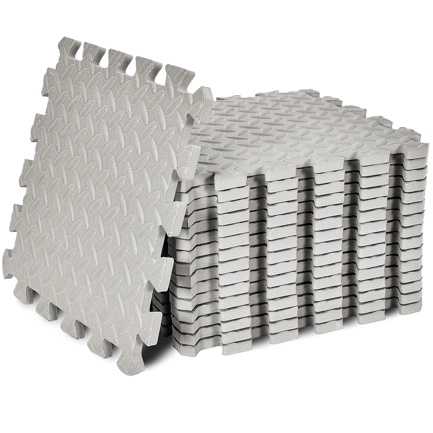 SKY LAND EM-9360 EVA puzzle exercise mat pack of 16 interlocking foam floor tiles with textured non-slip surface for home gym, fitness, yoga, playroom, and equipment floor protection.