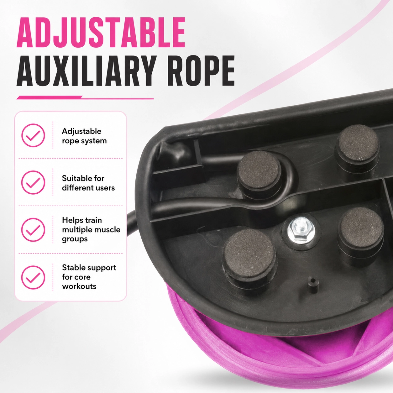 Pink Automatic Rebound Ab Roller with Adjustable Auxiliary Rope System for Core Training