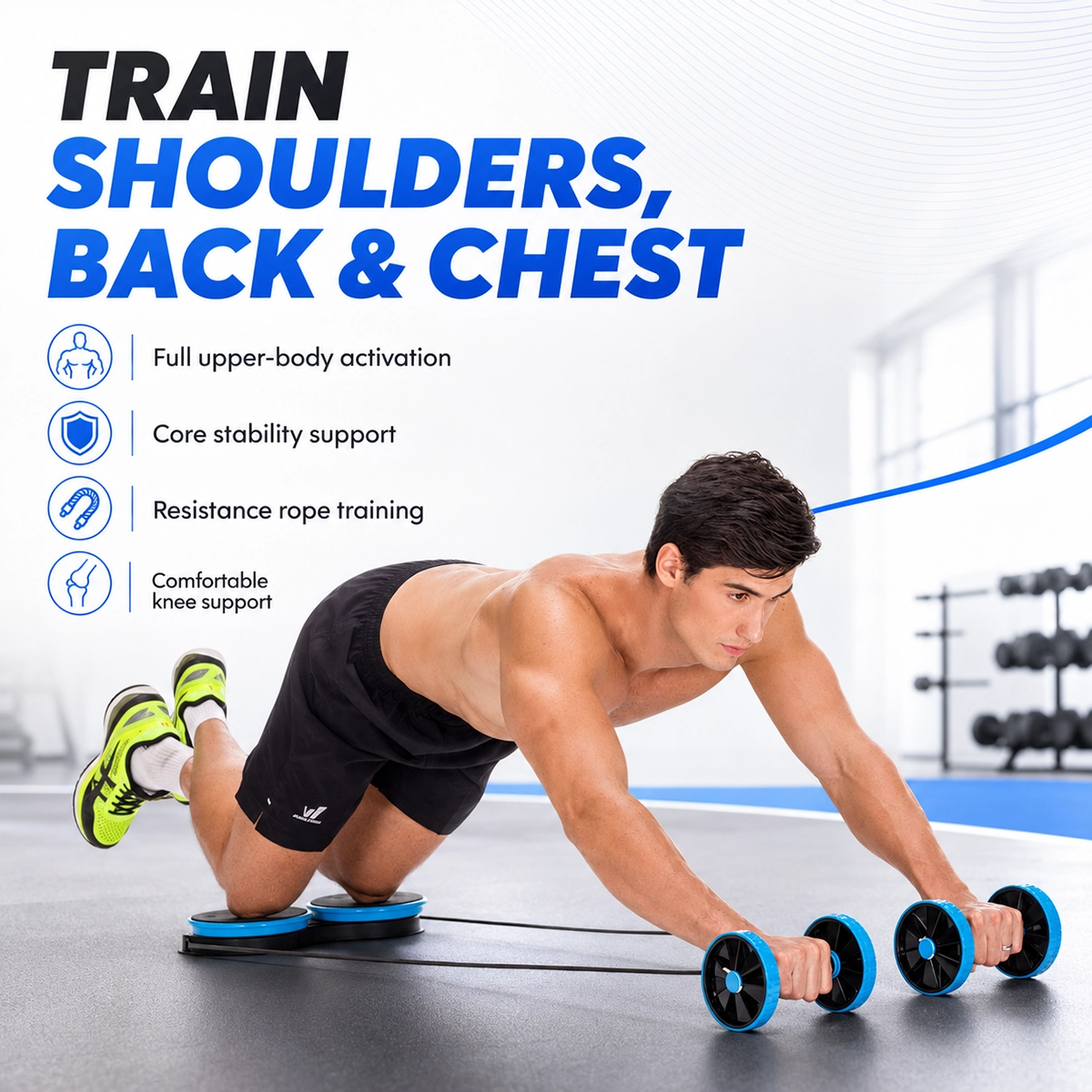 EM-1843-B Full Body Resistance Trainer with Dual Ab Rollers and Twist Plate for Shoulder, Back, Chest and Core Workouts
