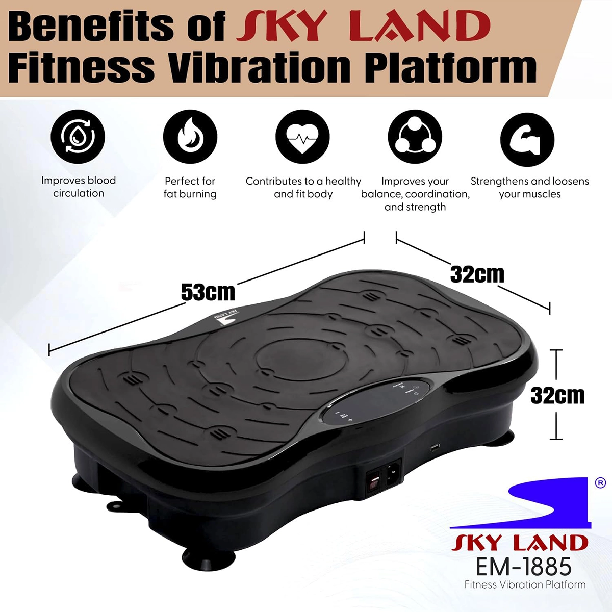 SKY LAND EM-1885 Fitness Vibration Platform with Compact Design for Full-Body Home Exercise