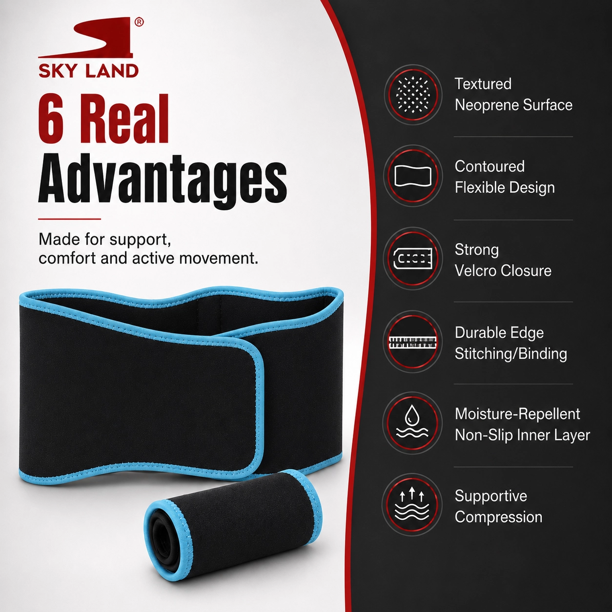 SKY LAND Waist Support Sweat Belt for Men and Women - Contoured Non-Slip Waist Trainer, Blue - EM-9242 - Image 3