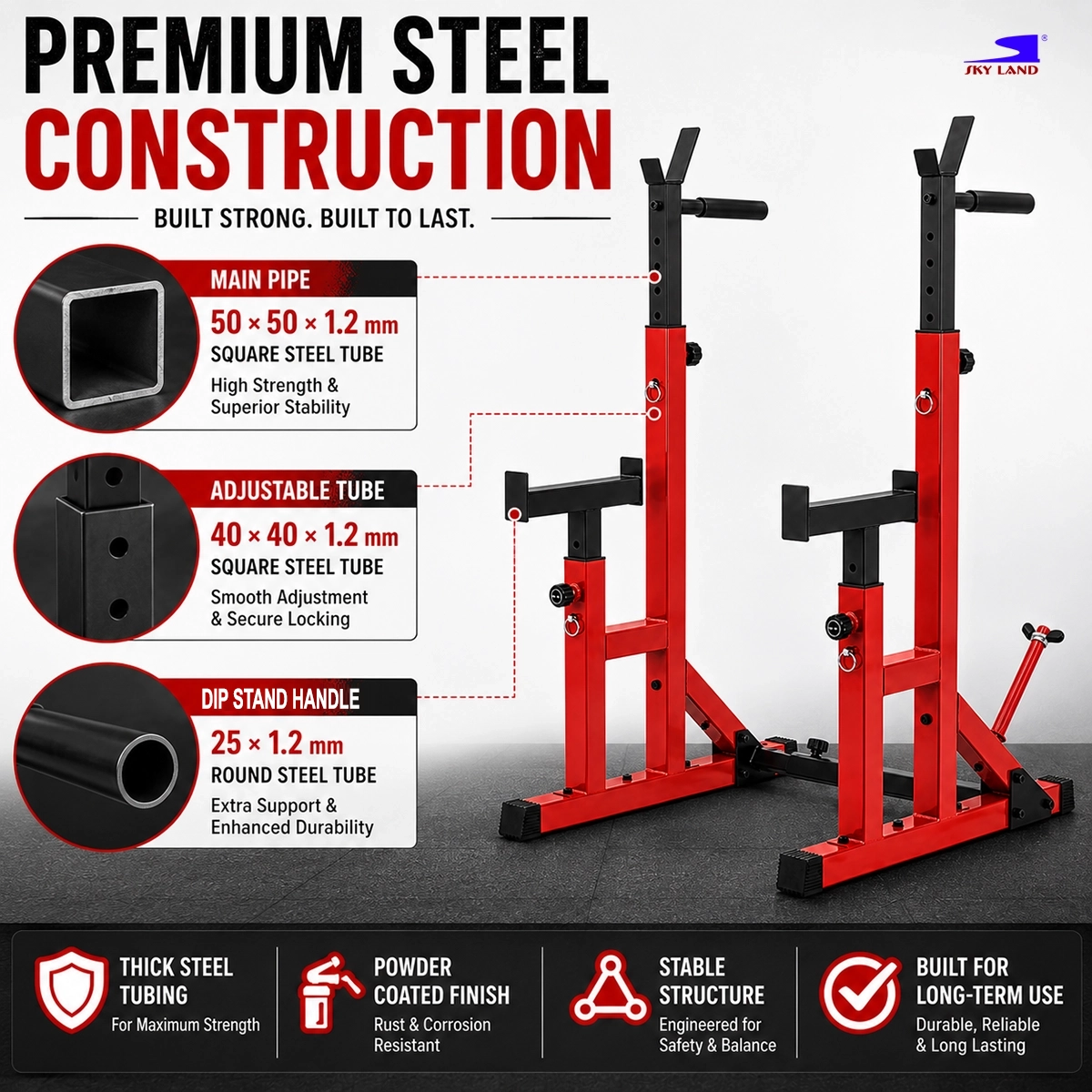 SKY LAND GM-8139 Adjustable Squat Rack with Premium Steel Construction and Heavy-Duty Square Steel Tubes