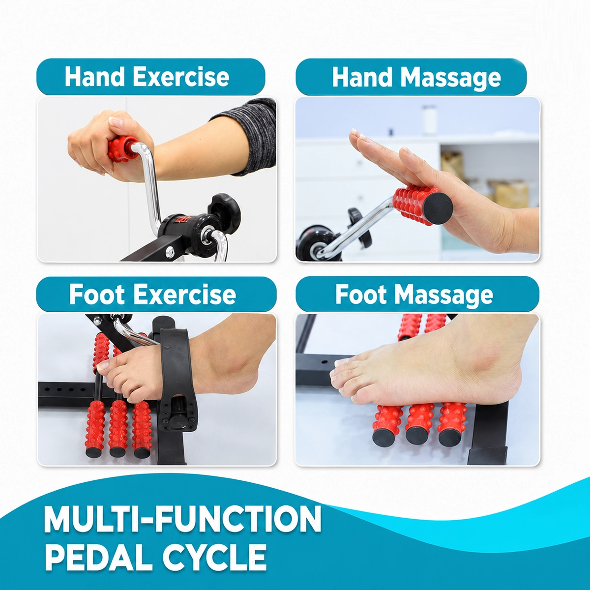 SKY LAND Portable Pedal Exerciser for Arms and Legs, Foldable Mini Peddler with Adjustable Resistance, LCD Monitor and Foot Massage Rollers, EM-1862, Black-Red - Image 5