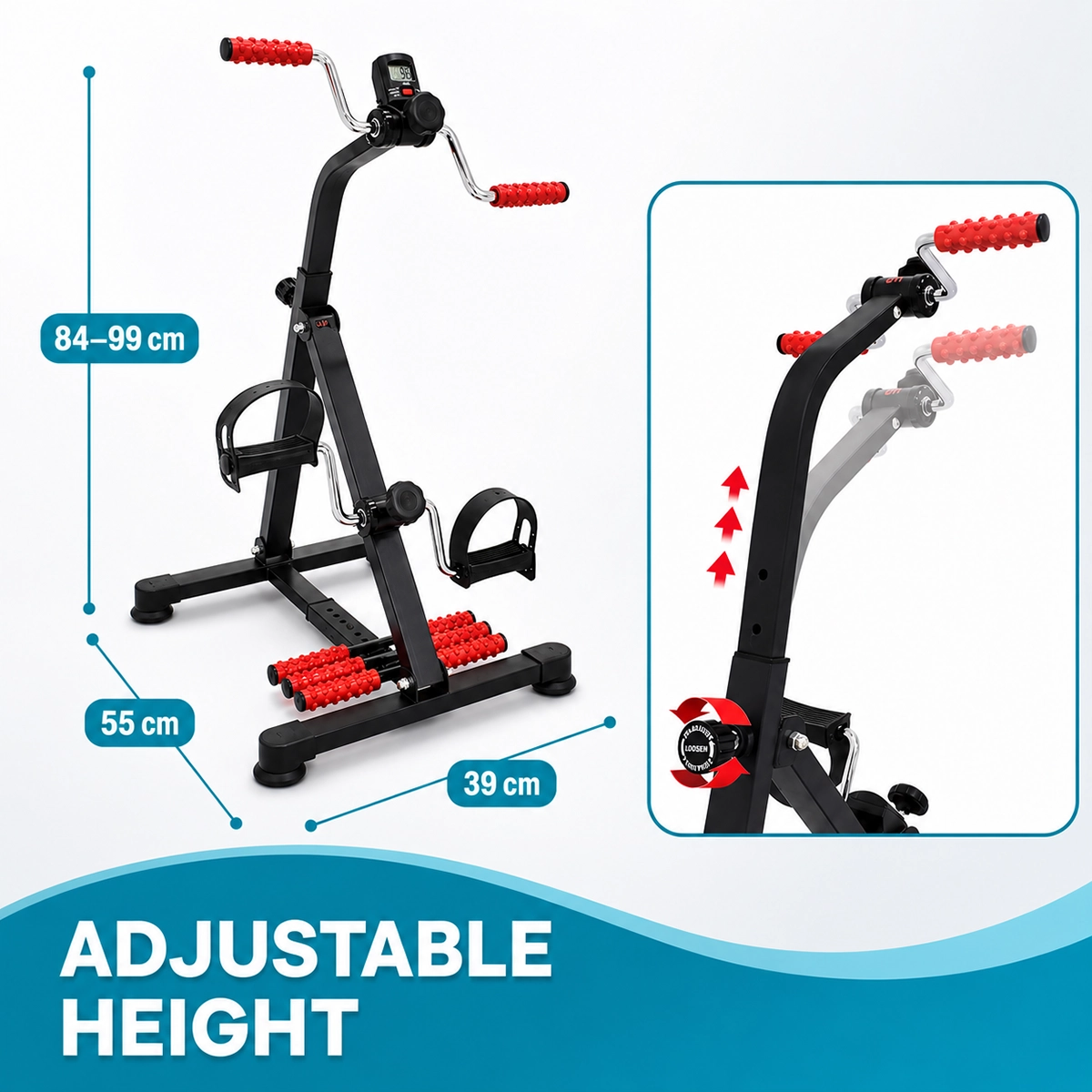 SKY LAND Portable Pedal Exerciser for Arms and Legs, Foldable Mini Peddler with Adjustable Resistance, LCD Monitor and Foot Massage Rollers, EM-1862, Black-Red - Image 7