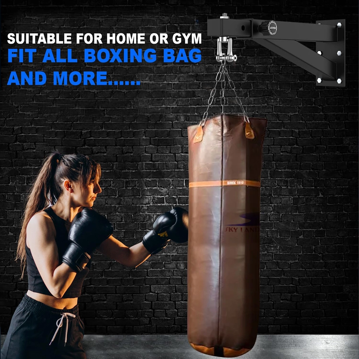EM-1881 Adjustable Heavy Duty Punching Bag Wall Mount Bracket Installed with Heavy Boxing Bag for Home Gym