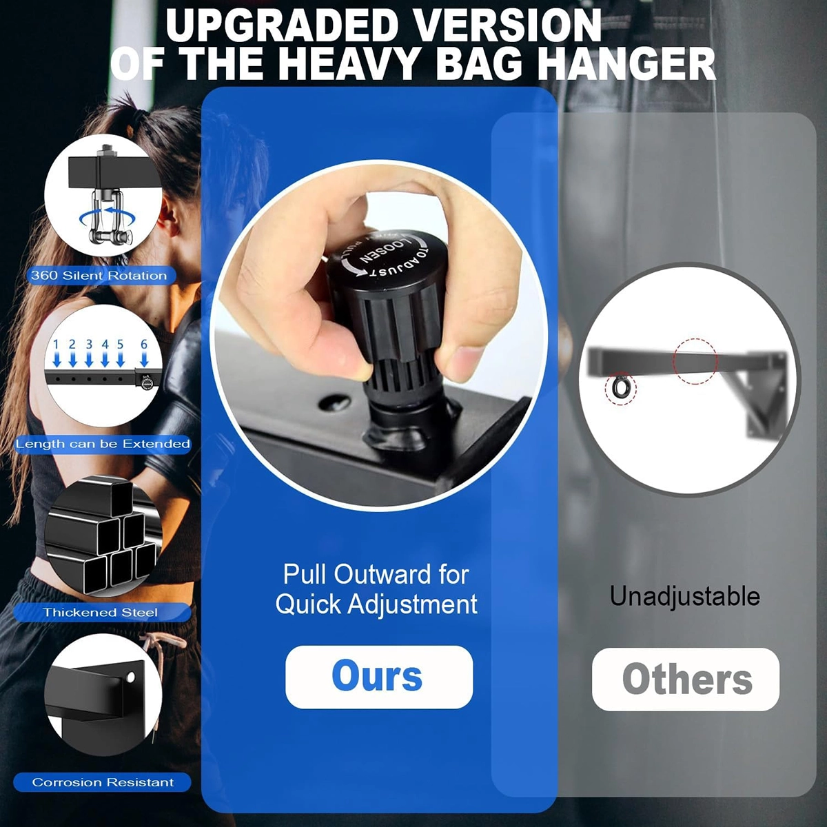 EM-1881 Adjustable Heavy Duty Punching Bag Wall Mount with Quick Pull Knob and Reinforced Steel Frame