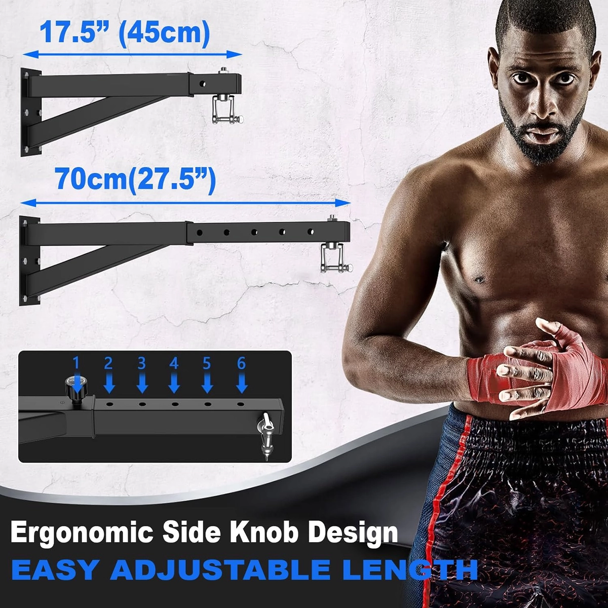 EM-1881 Adjustable Punching Bag Wall Mount with 45–70 cm Extension and Quick Lock System
