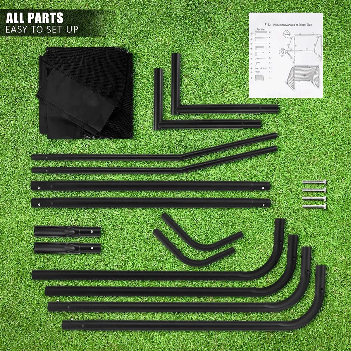 EM-1880 Portable Soccer Goal Complete Parts Kit with Steel Frame, Net and Assembly Components