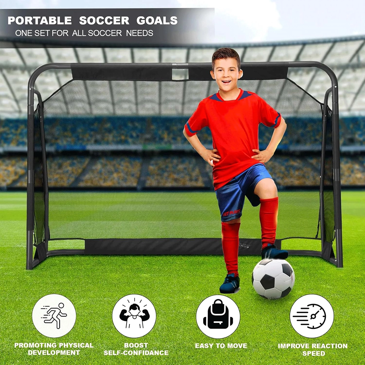 EM-1880 Portable Soccer Goal for Kids Football Training with Durable Practice Net and Steel Frame