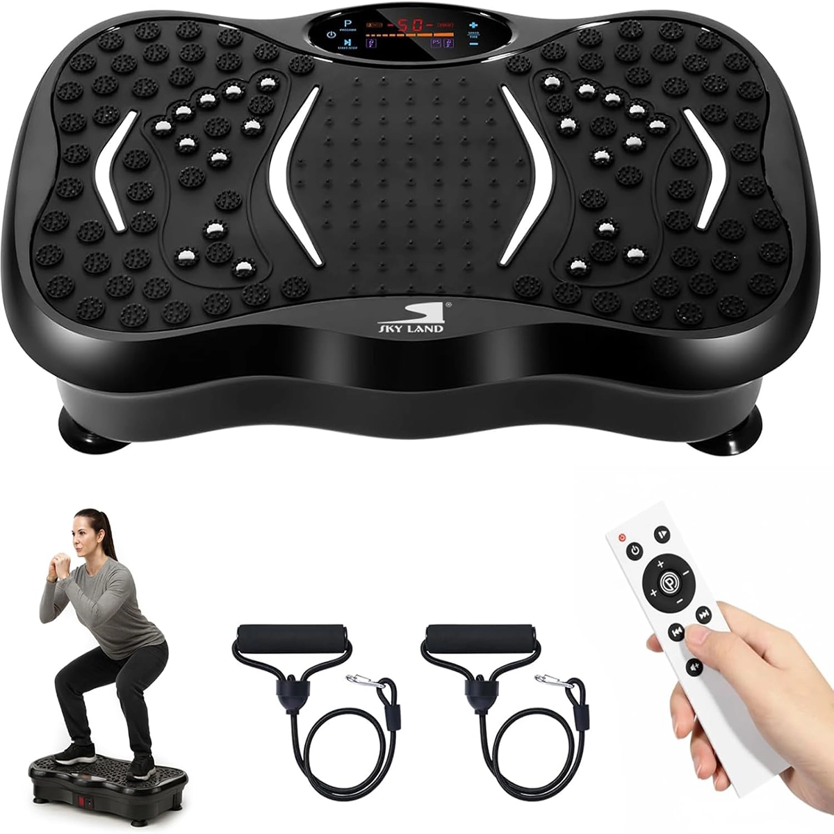 SKY LAND EM-1885 Vibration Plate Machine with 120 Speed Levels, Remote Control and Resistance Bands