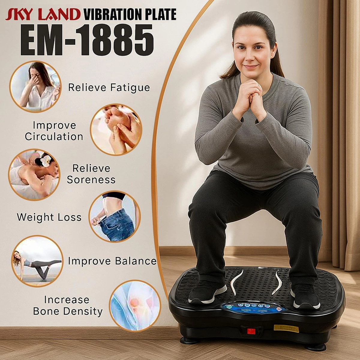 SKY LAND EM-1885 Vibration Plate Machine for Home Fitness, Balance Training and Full-Body Exercise